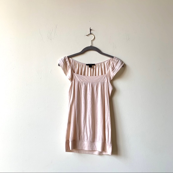 EXPRESS Pale blush pink flutter sleeve tissue blouse Banded waist top Size Small - Picture 1 of 5